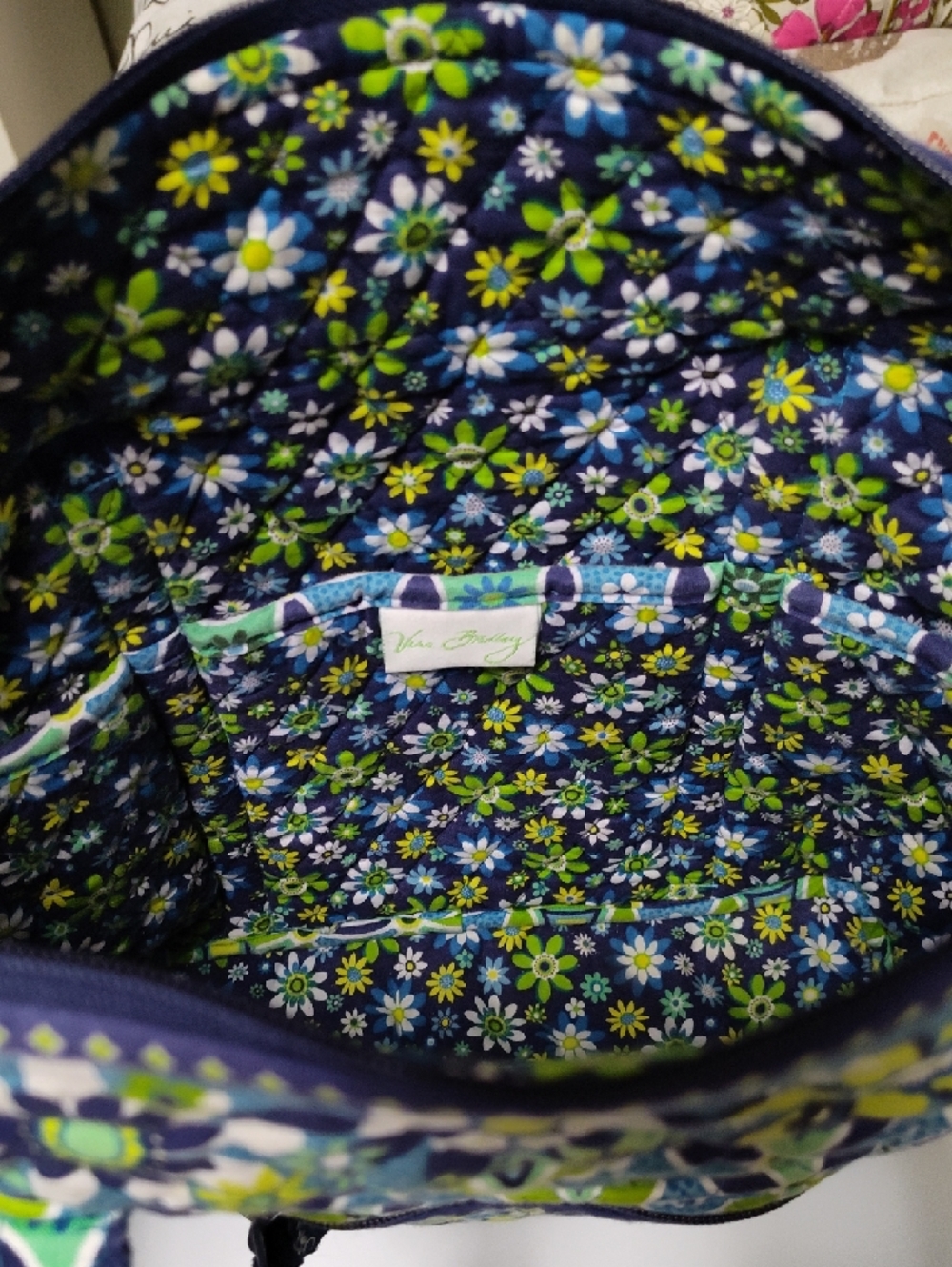 Vera Bradley Blue, Green & White Quilted Floral Geometric Tote - Picture 3 of 5